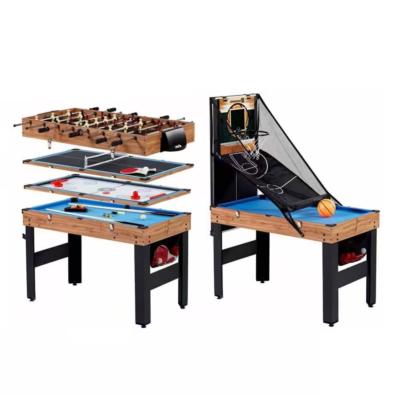 MD Sports 5-in-1 Multi Game Table Billiards Foosball Basketball Table Tennis Slide Hockey for Family Game Room